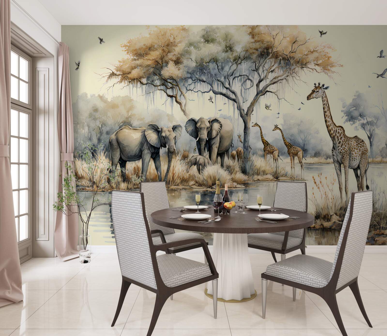 Carta da parati animali africani vicino allo stagno