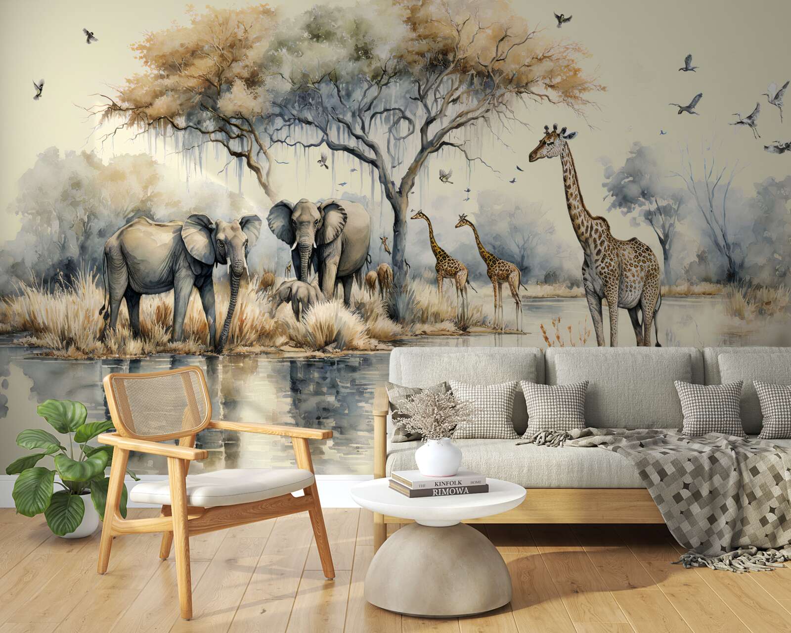 Carta da parati animali africani vicino allo stagno