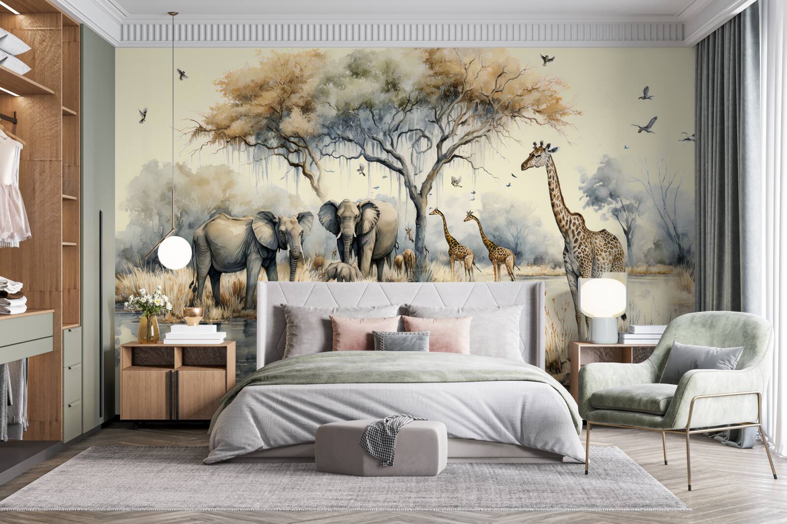 Carta da parati animali africani vicino allo stagno