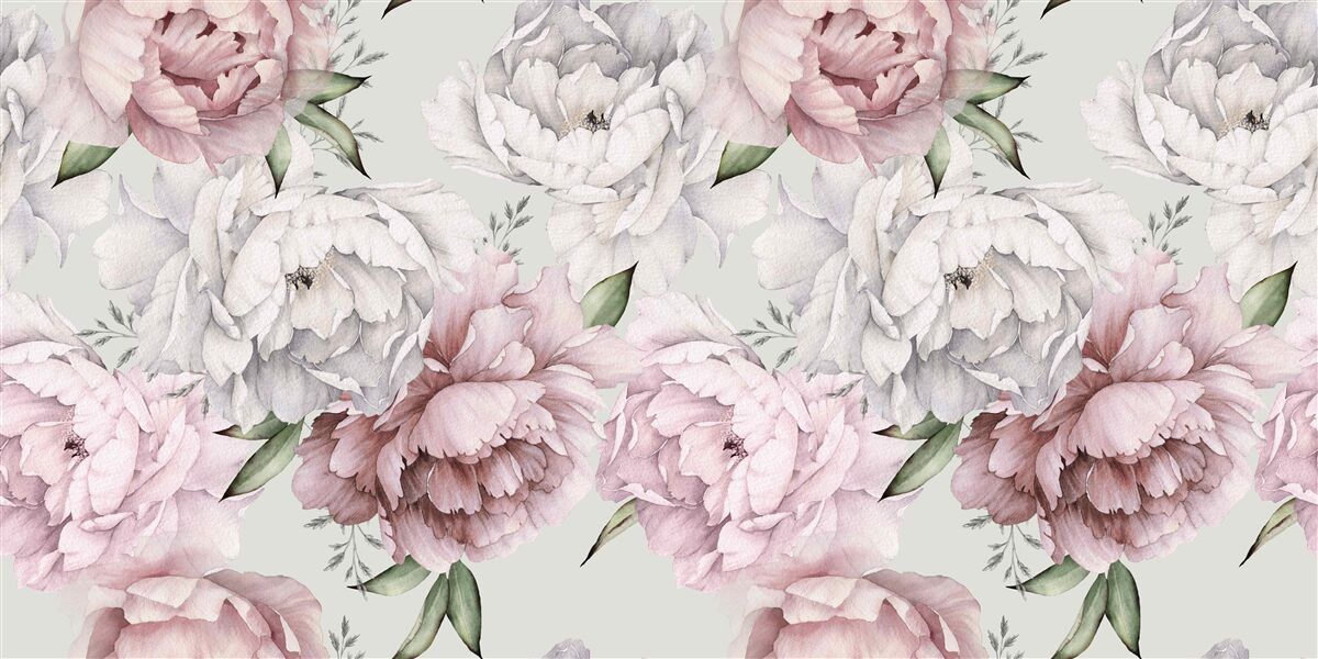 Carta da parati bellissime peonie nei toni del bianco e del rosa