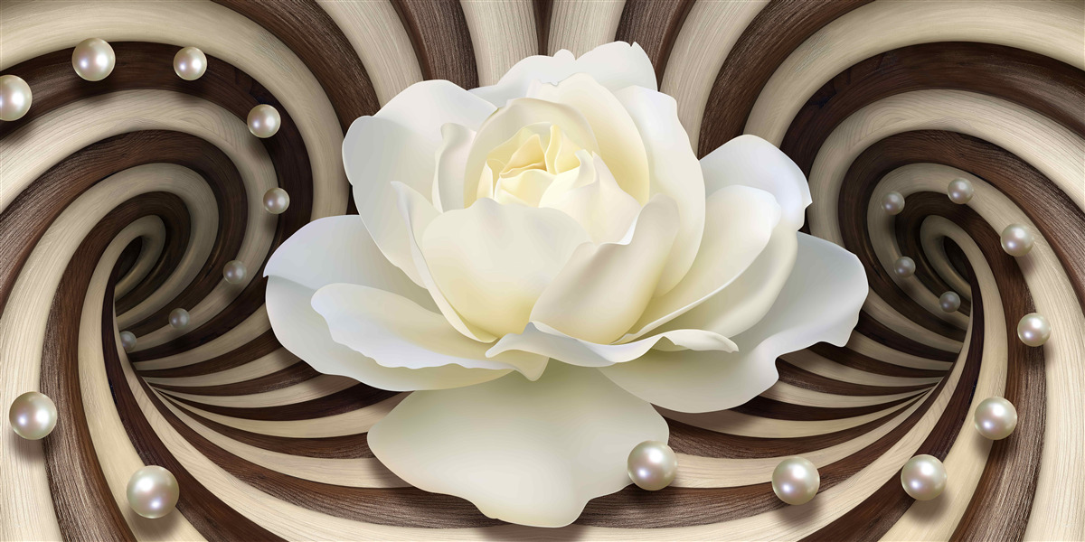 Carta da parati la rosa è bianca con decorazioni e riccioli di perle