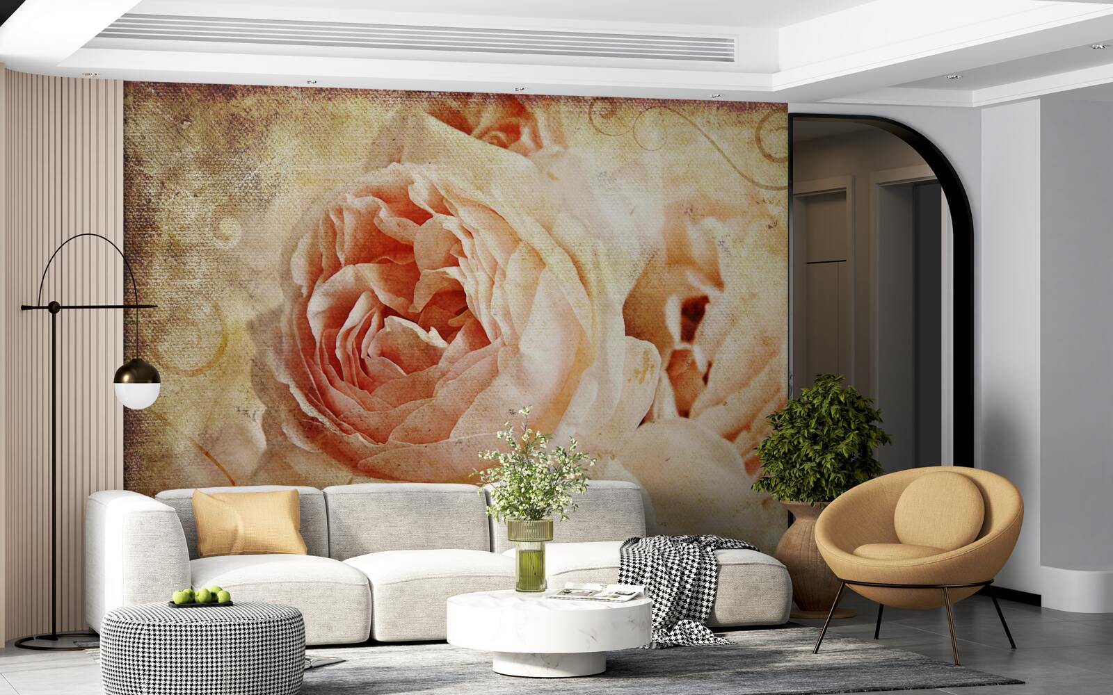 Carta da parati due fiori rosa antico