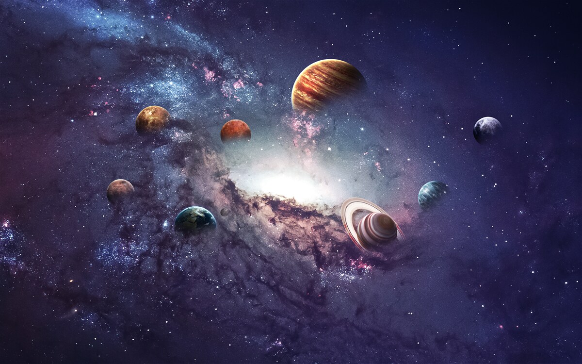 Carta da parati le dimensioni dei pianeti nella galassia