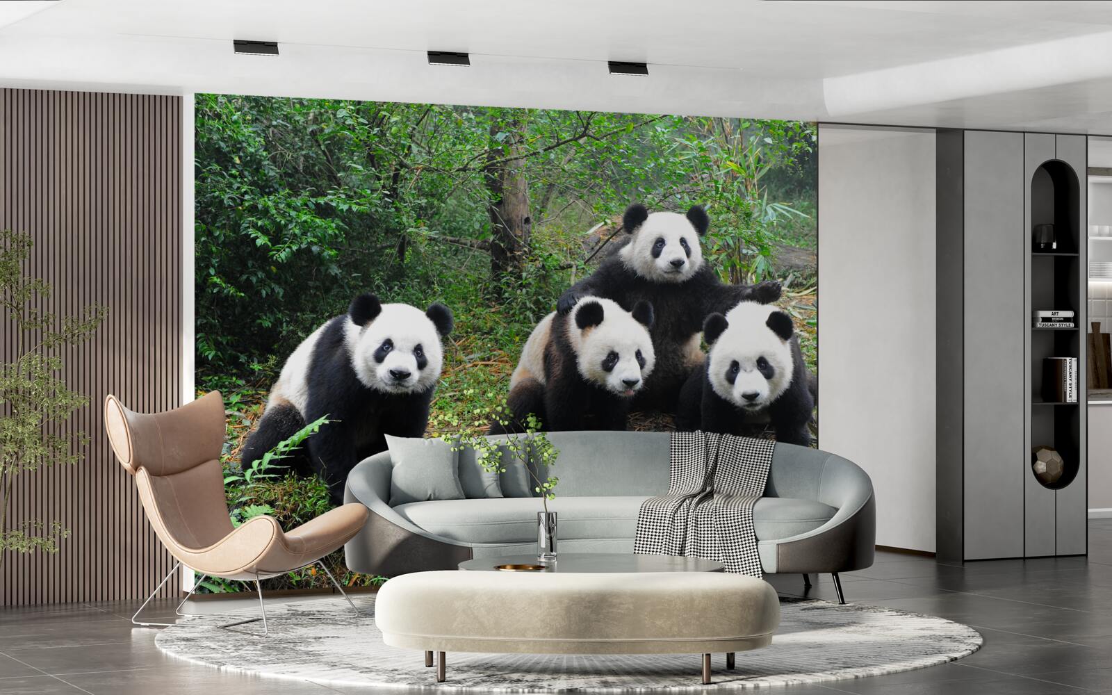 Carta da parati una riposante famiglia di affascinanti panda