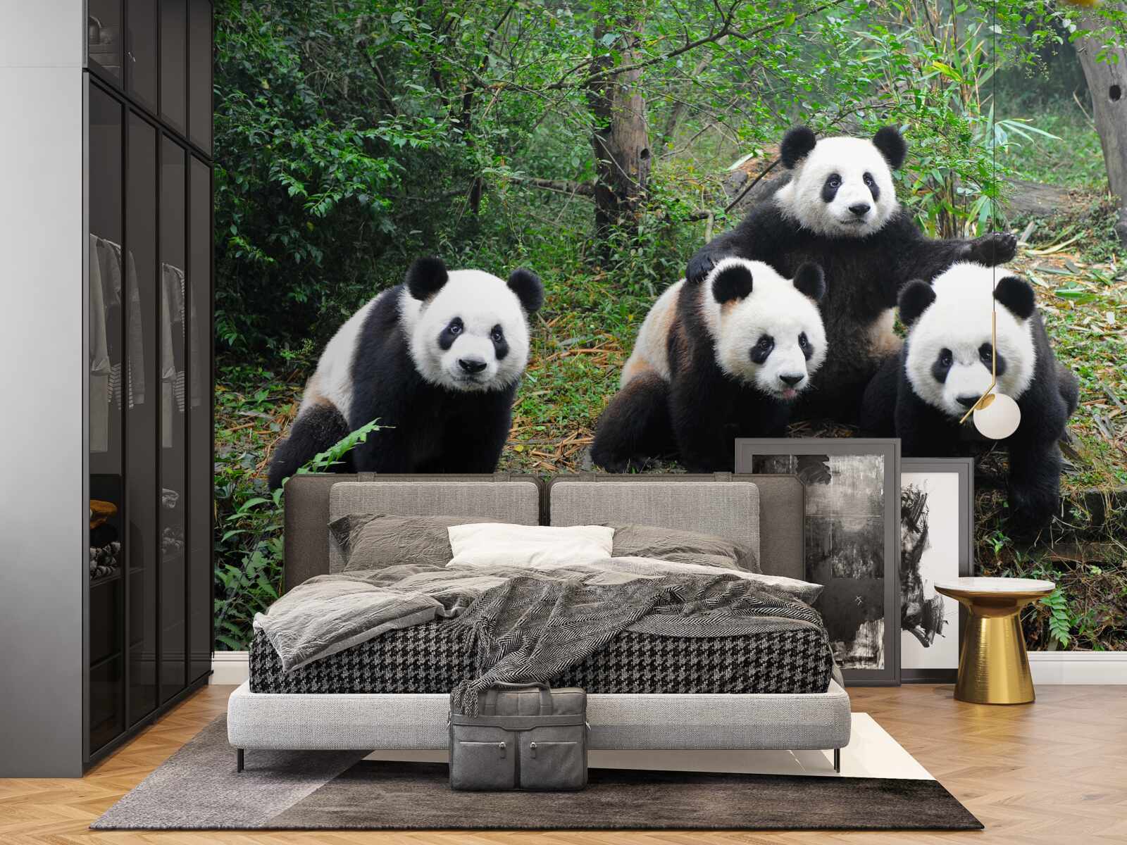 Carta da parati una riposante famiglia di affascinanti panda