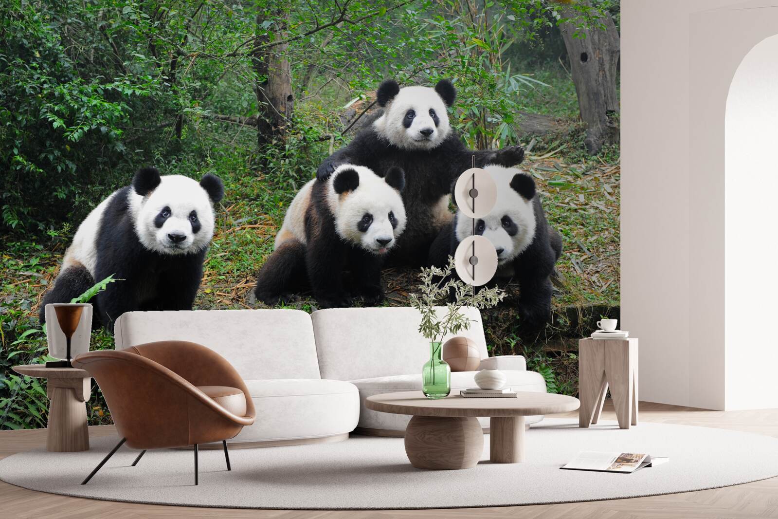 Carta da parati una riposante famiglia di affascinanti panda