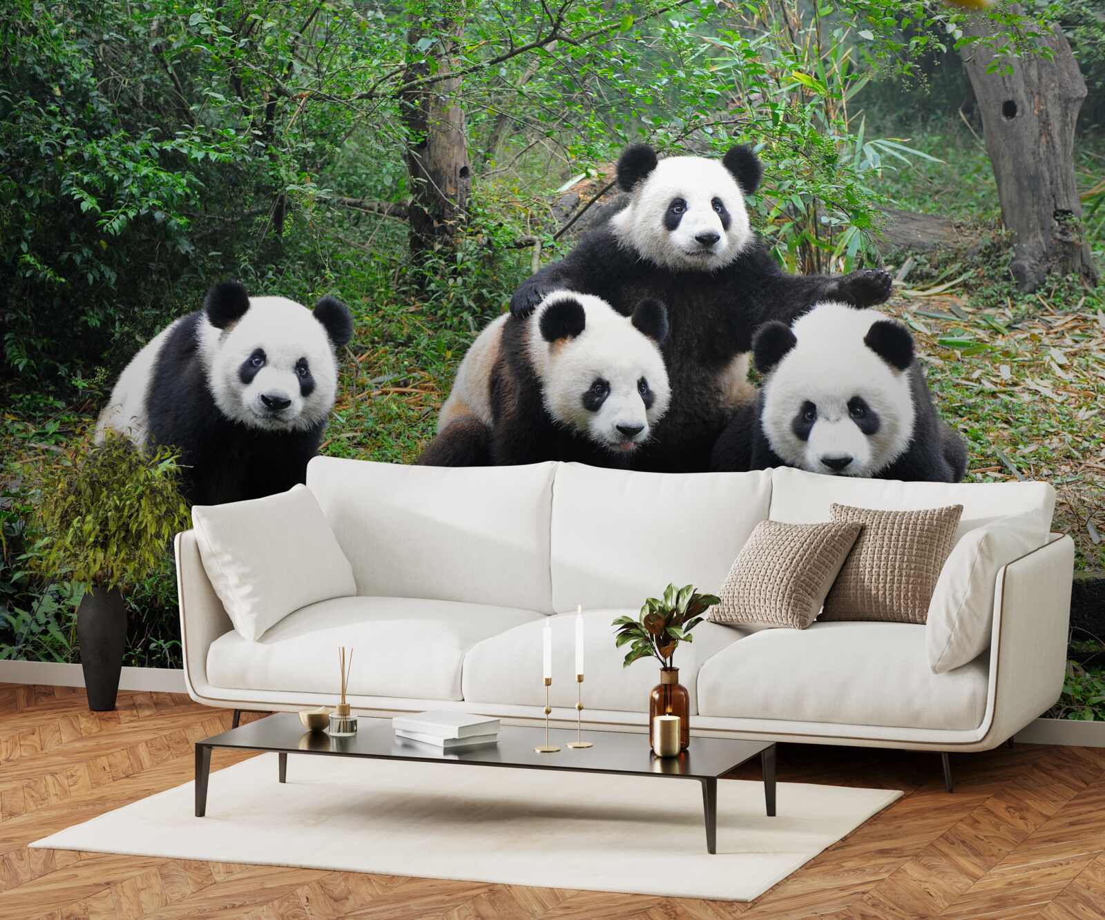 Carta da parati una riposante famiglia di affascinanti panda