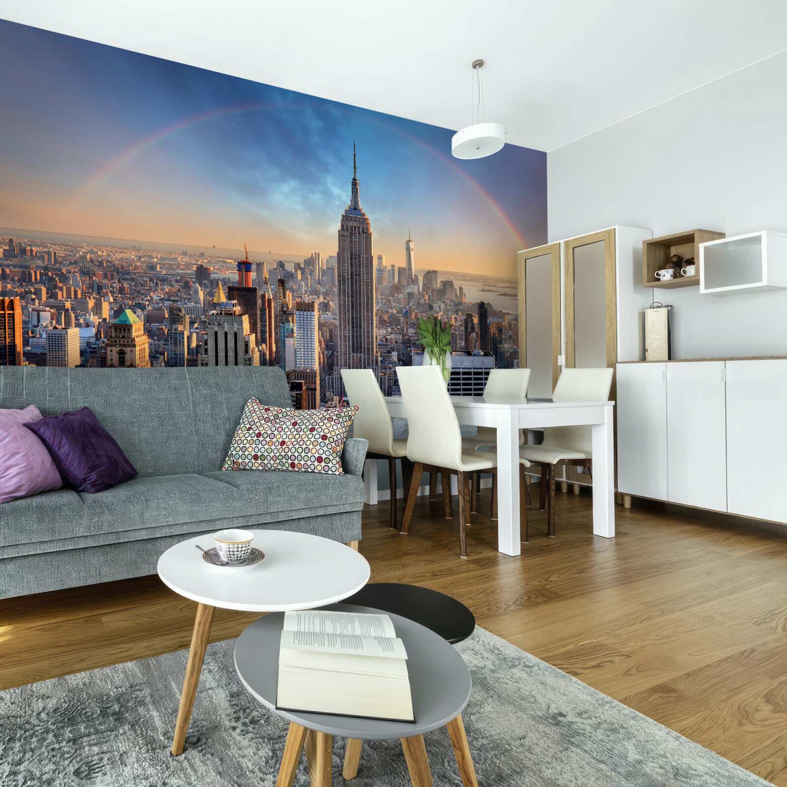 Carta da parati new york sotto l'arcobaleno