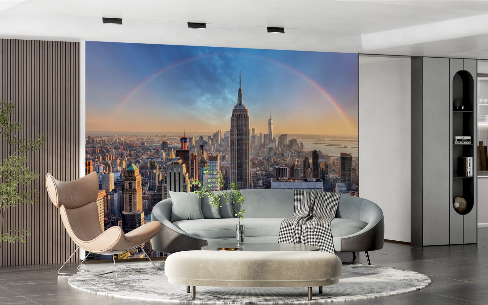 Carta da parati new york sotto l'arcobaleno