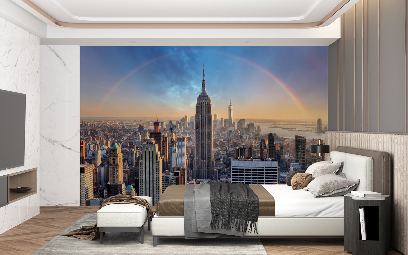 Carta da parati new york sotto l'arcobaleno