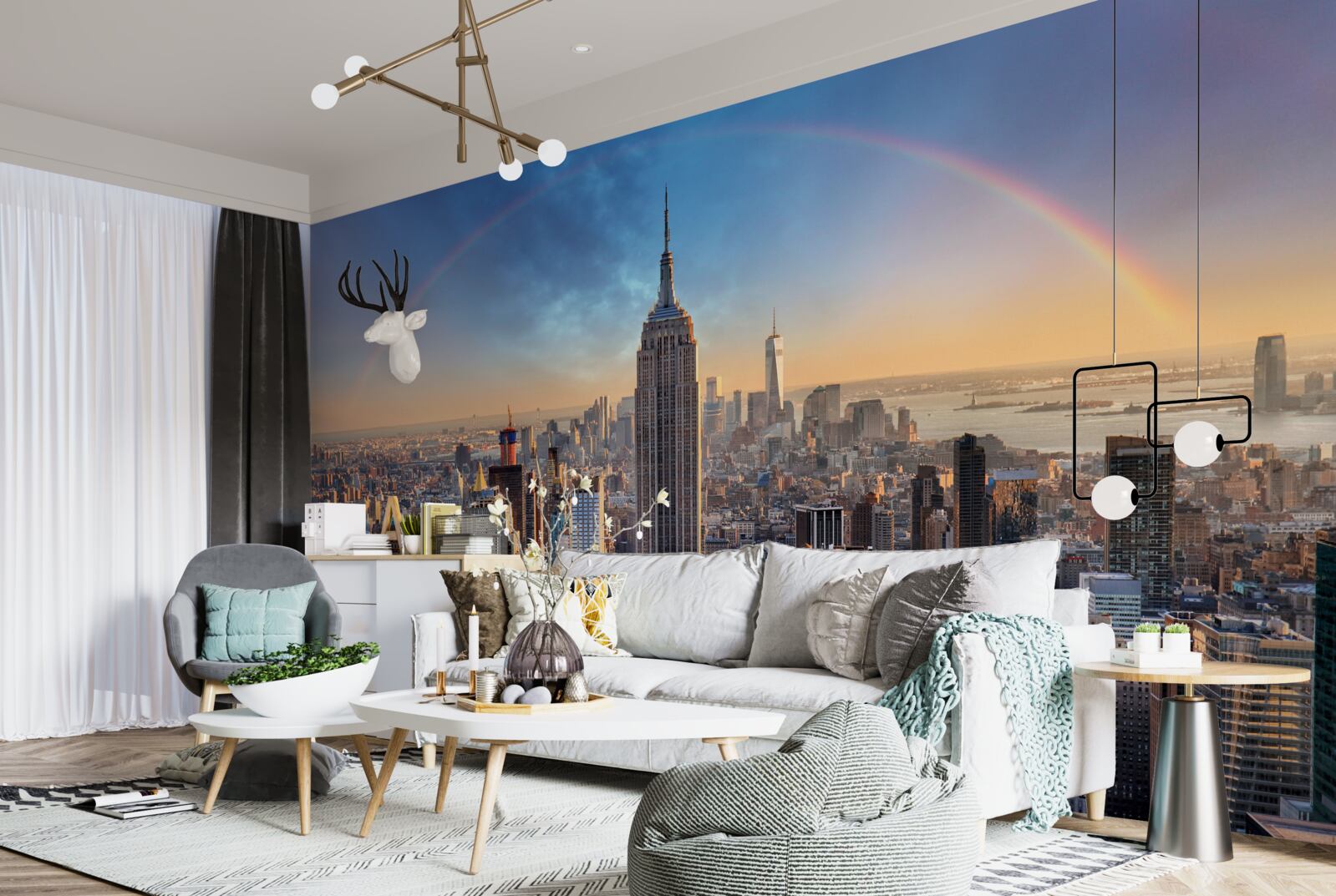 Carta da parati new york sotto l'arcobaleno