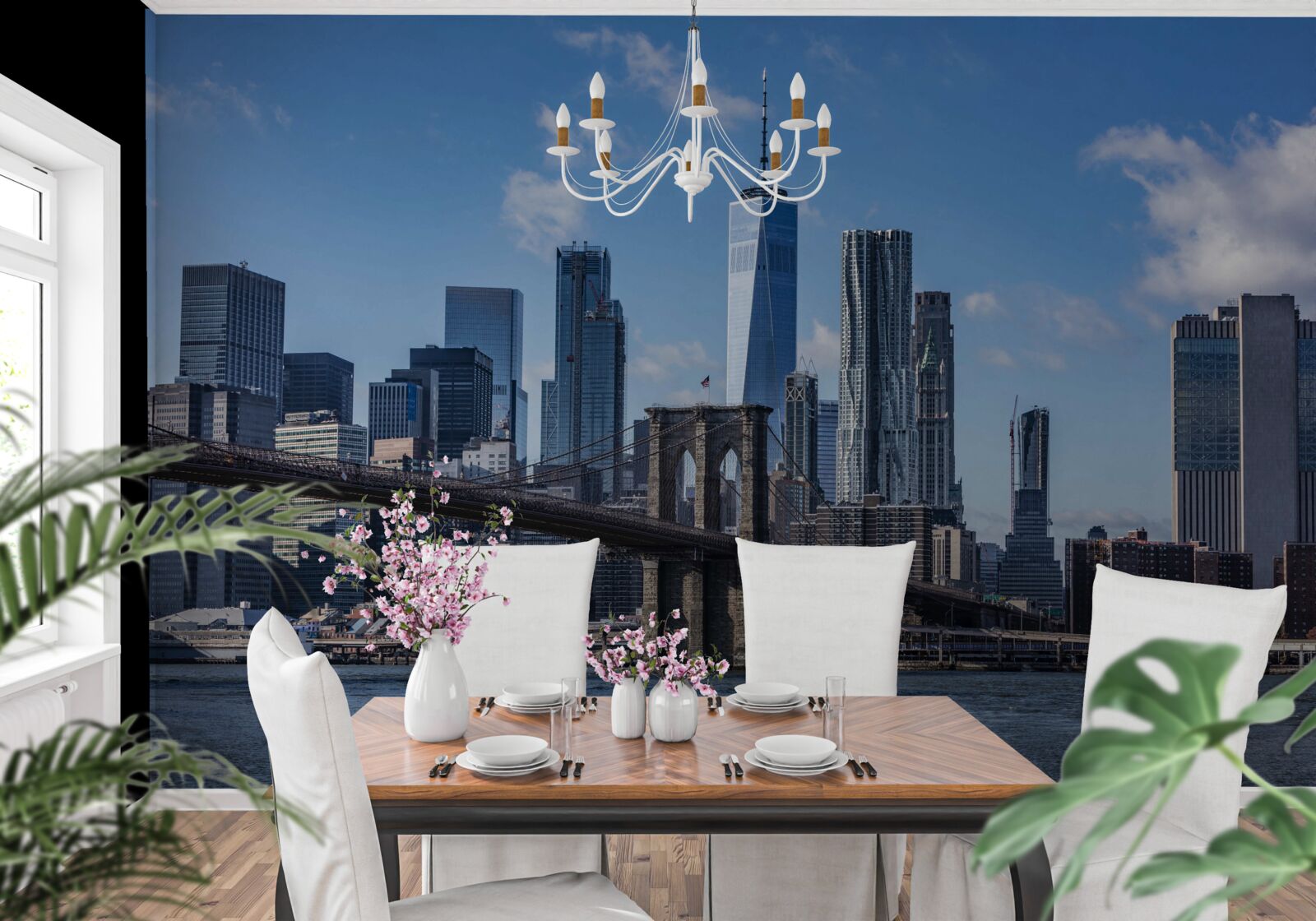 Carta da parati vista della città dal ponte di Brooklyn