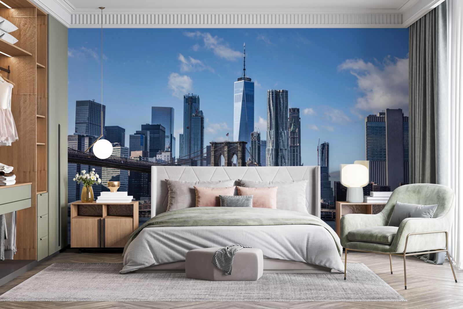 Carta da parati vista della città dal ponte di Brooklyn