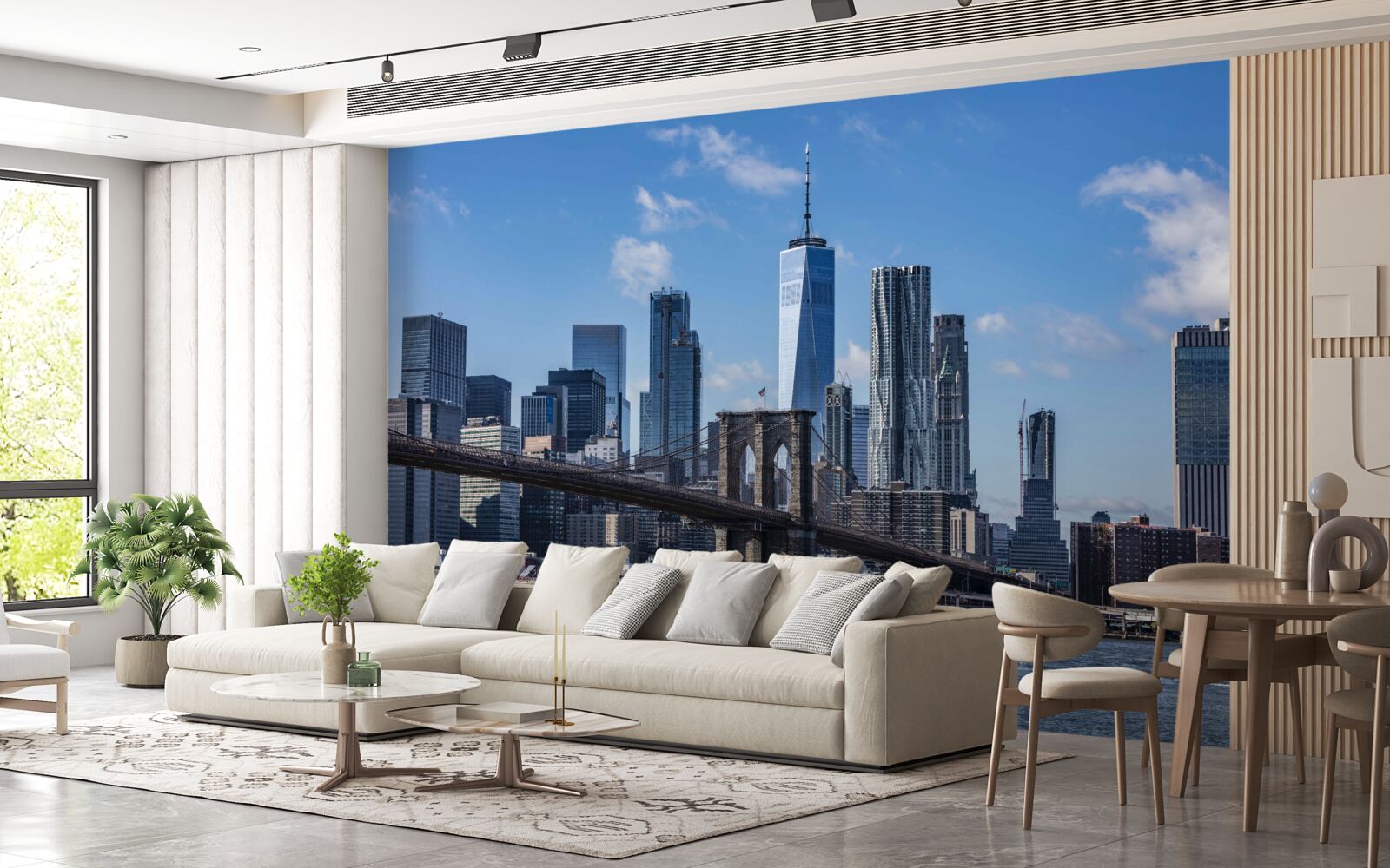 Carta da parati vista della città dal ponte di Brooklyn