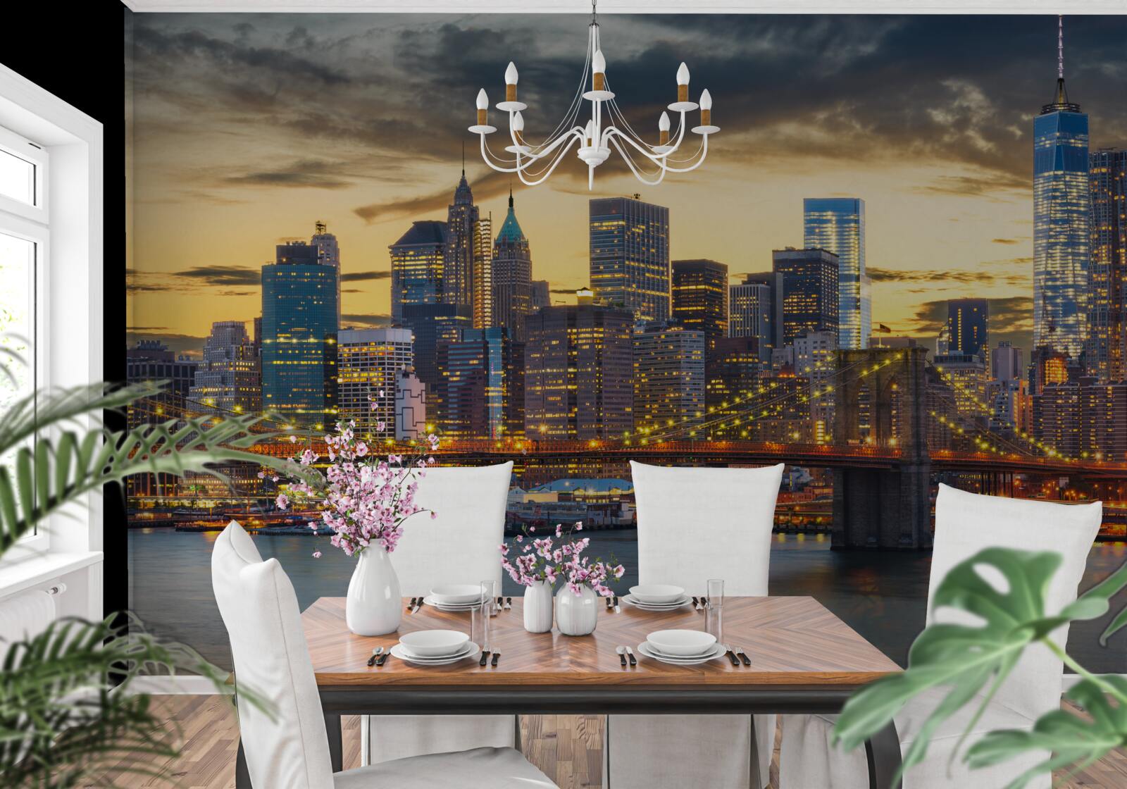 Carta da parati skyline di new york di notte