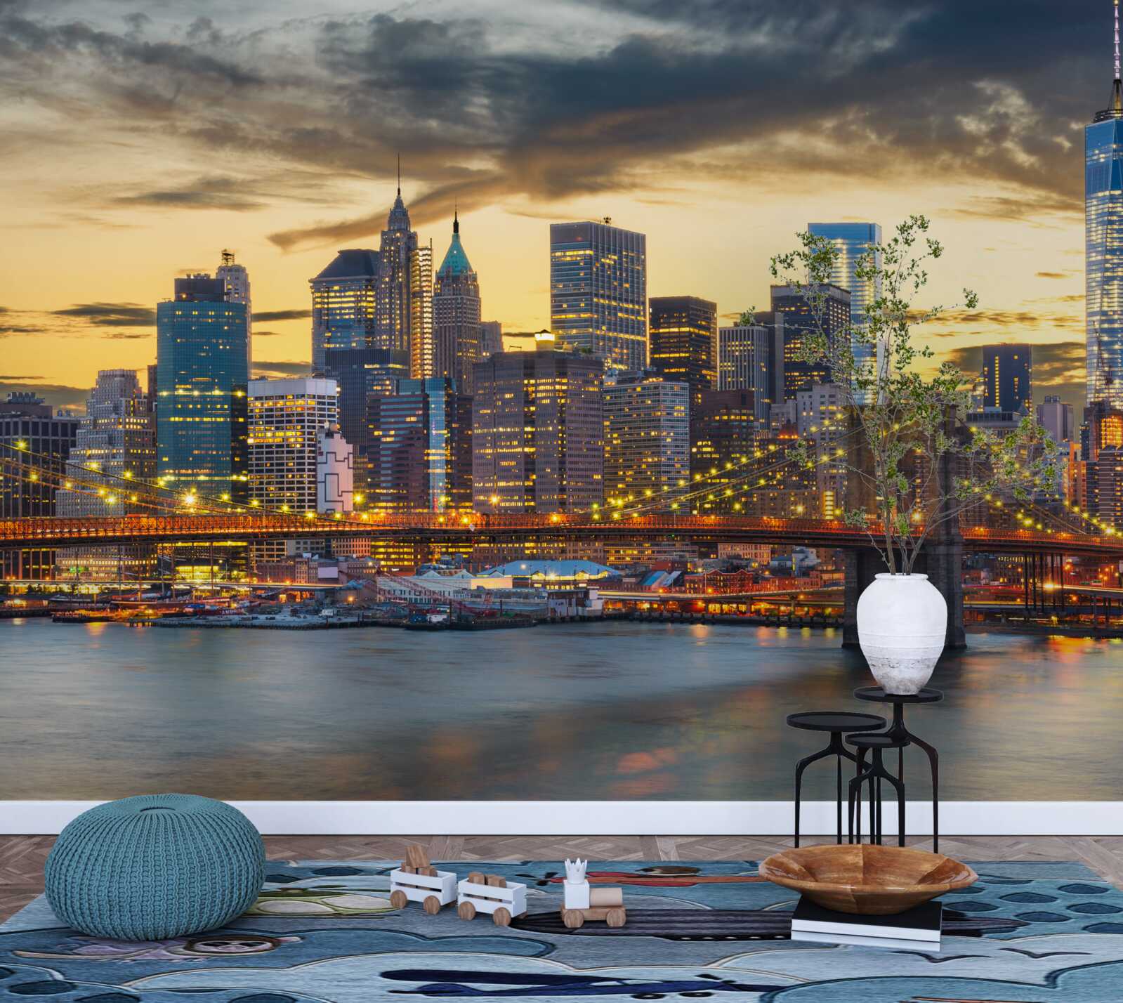 Carta da parati skyline di new york di notte