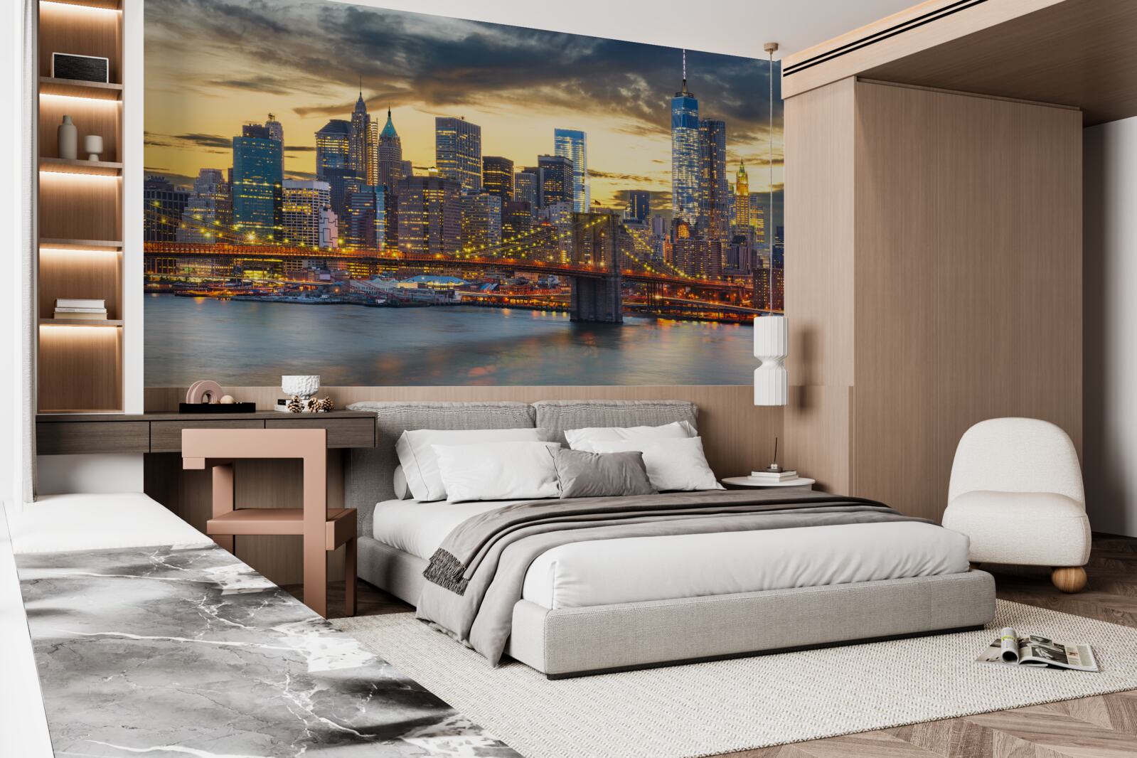 Carta da parati skyline di new york di notte