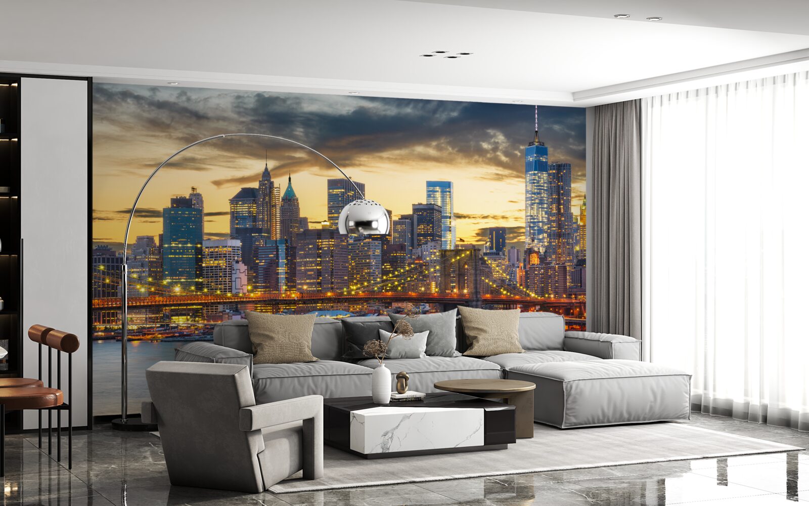 Carta da parati skyline di new york di notte