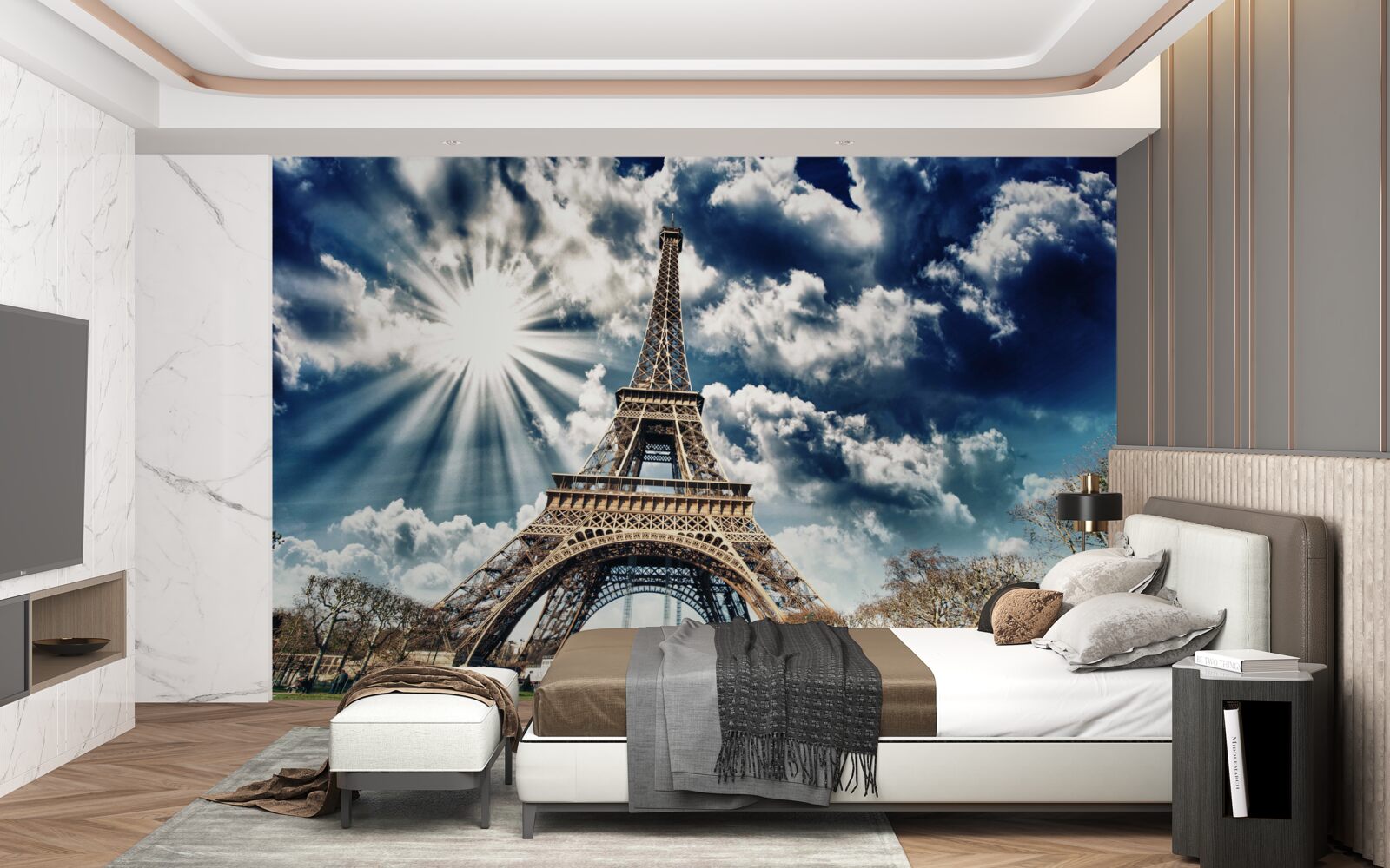 Carta da parati sole sulla torre eiffel