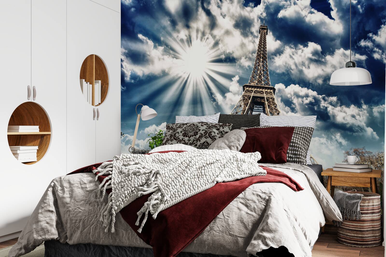 Carta da parati sole sulla torre eiffel