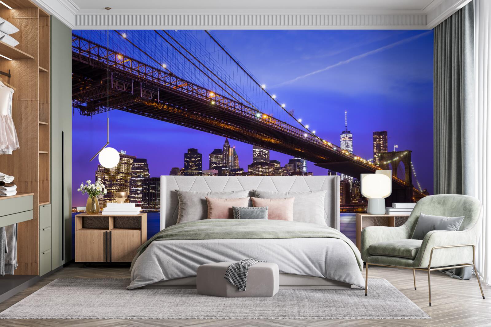 Carta da parati vista del ponte di brooklyn dal basso