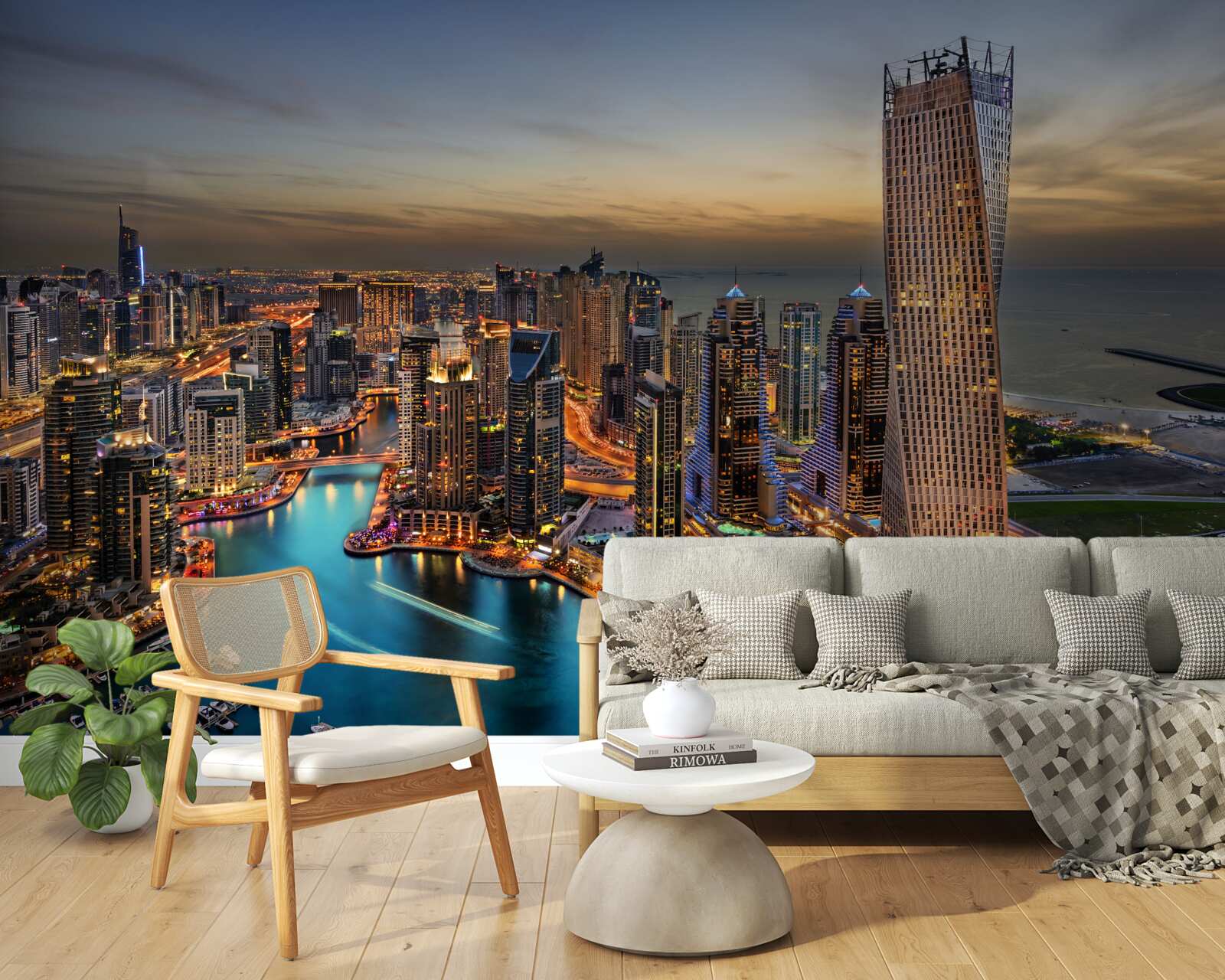 Carta da parati skyline di edifici serali a dubai