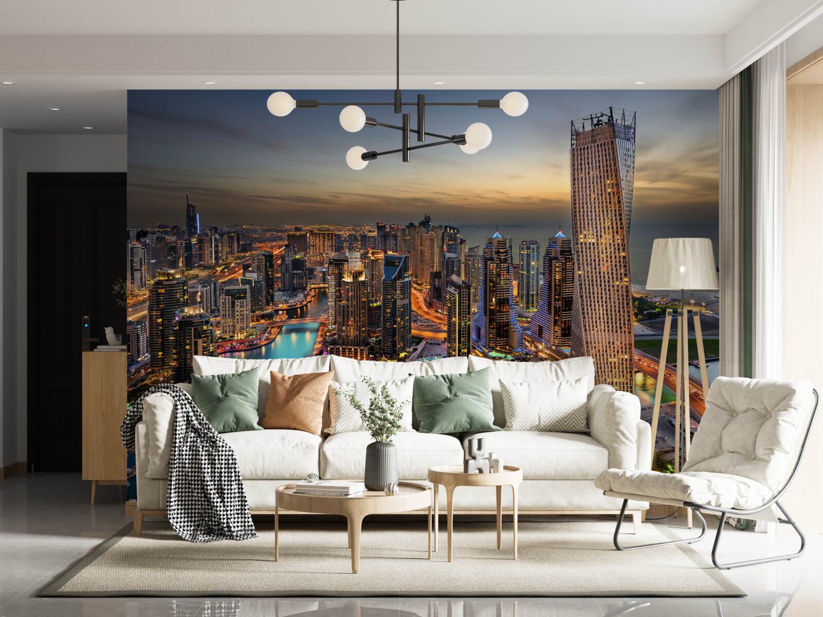 Carta da parati skyline di edifici serali a dubai
