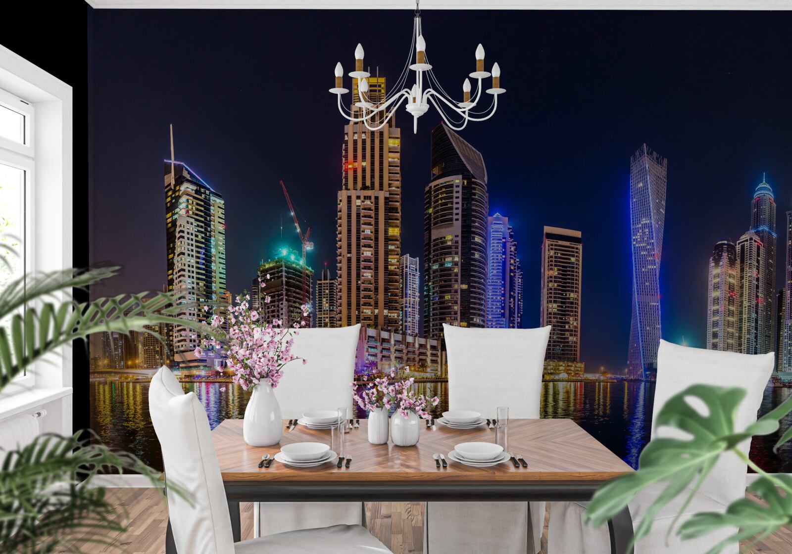 Carta da parati un'affascinante strada notturna a dubai