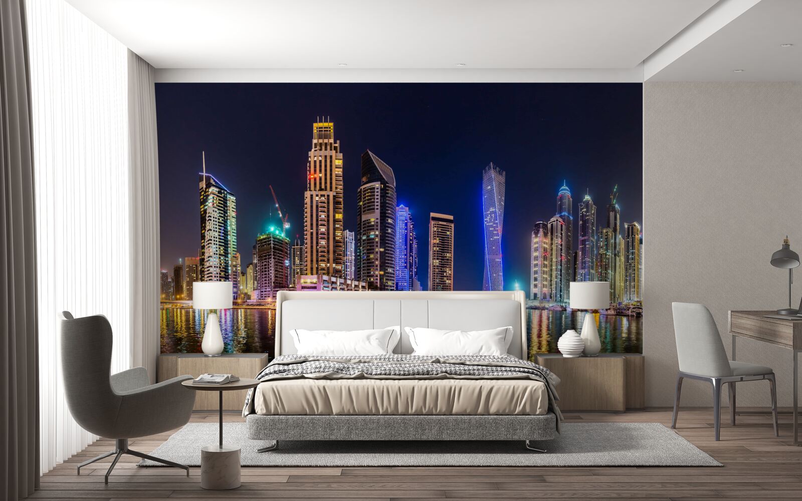 Carta da parati un'affascinante strada notturna a dubai