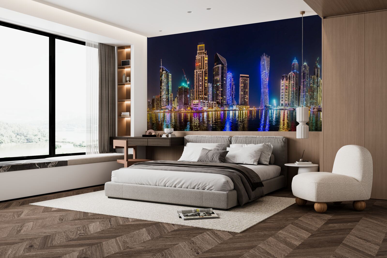 Carta da parati un'affascinante strada notturna a dubai