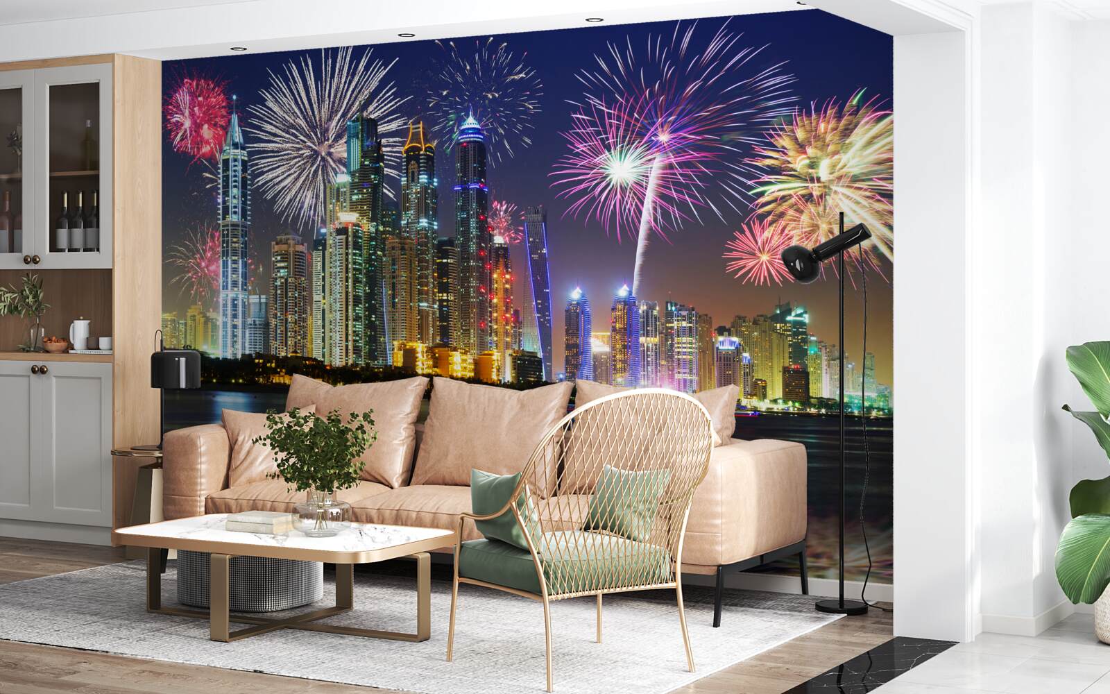 Carta da parati fuochi d'artificio luminosi nel cielo della città