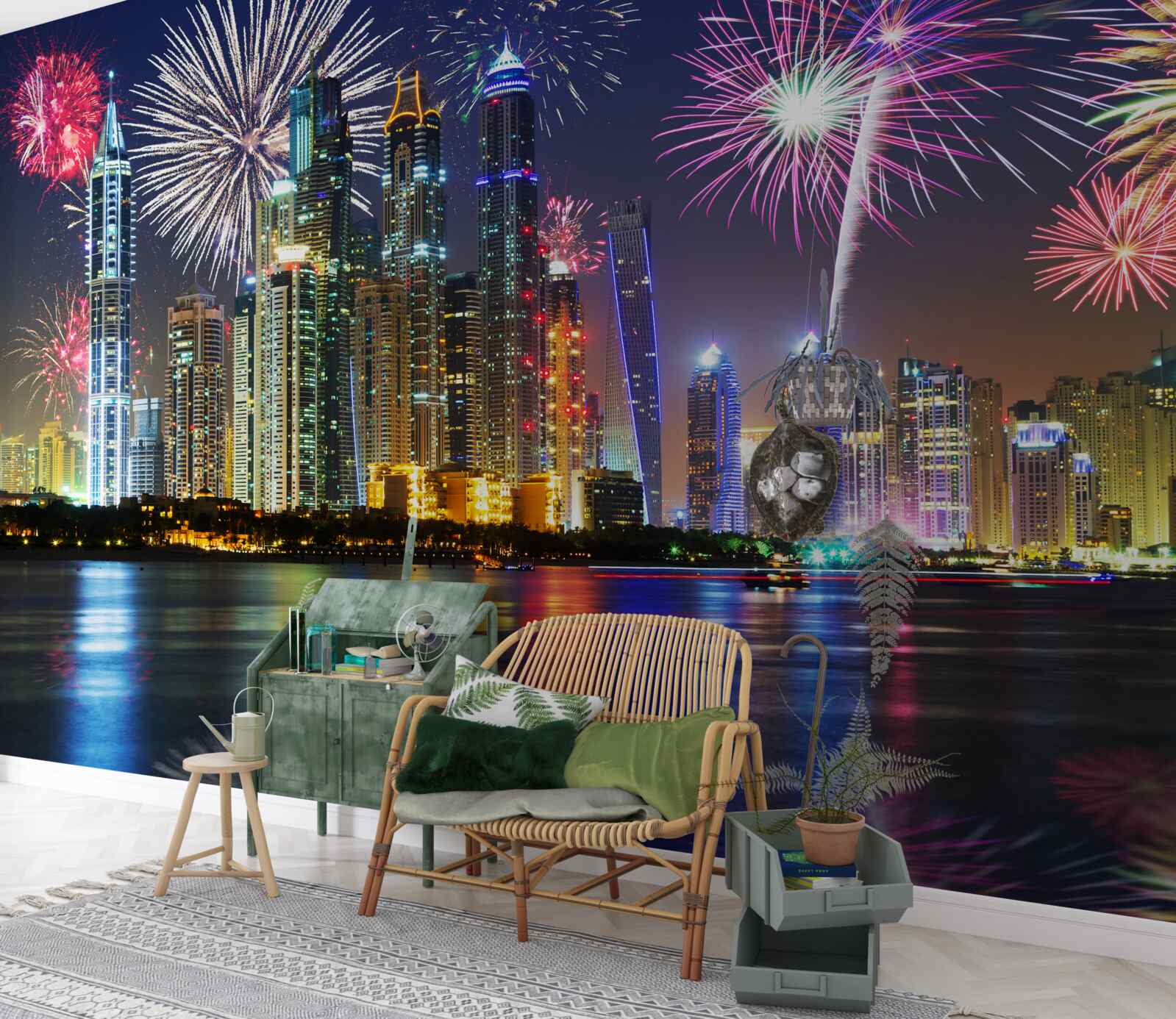 Carta da parati fuochi d'artificio luminosi nel cielo della città