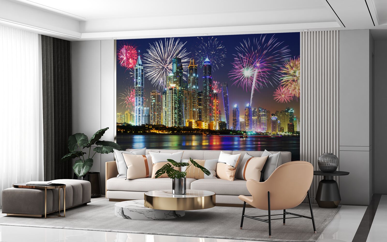 Carta da parati fuochi d'artificio luminosi nel cielo della città