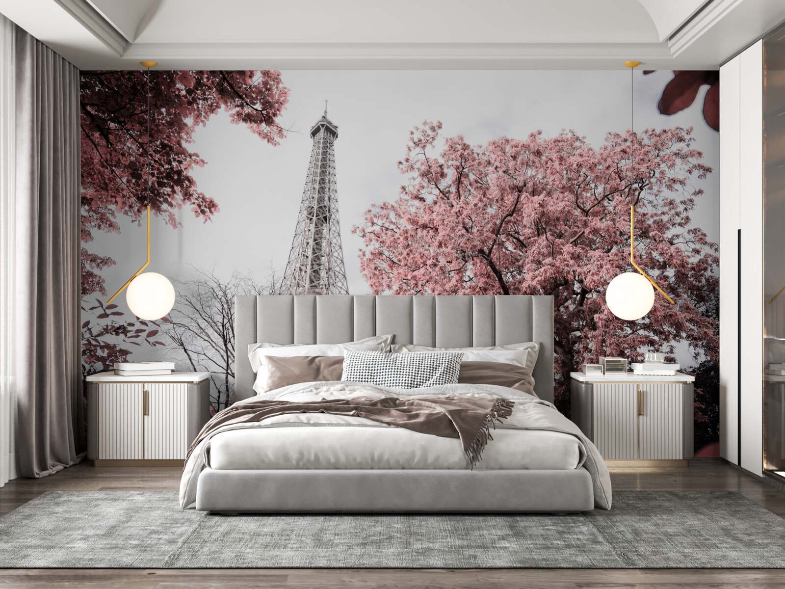 Carta da parati Torre eiffel circondata da fiori di ciliegio