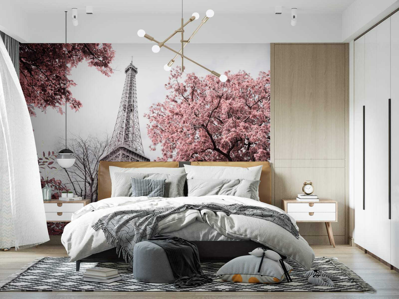 Carta da parati Torre eiffel circondata da fiori di ciliegio