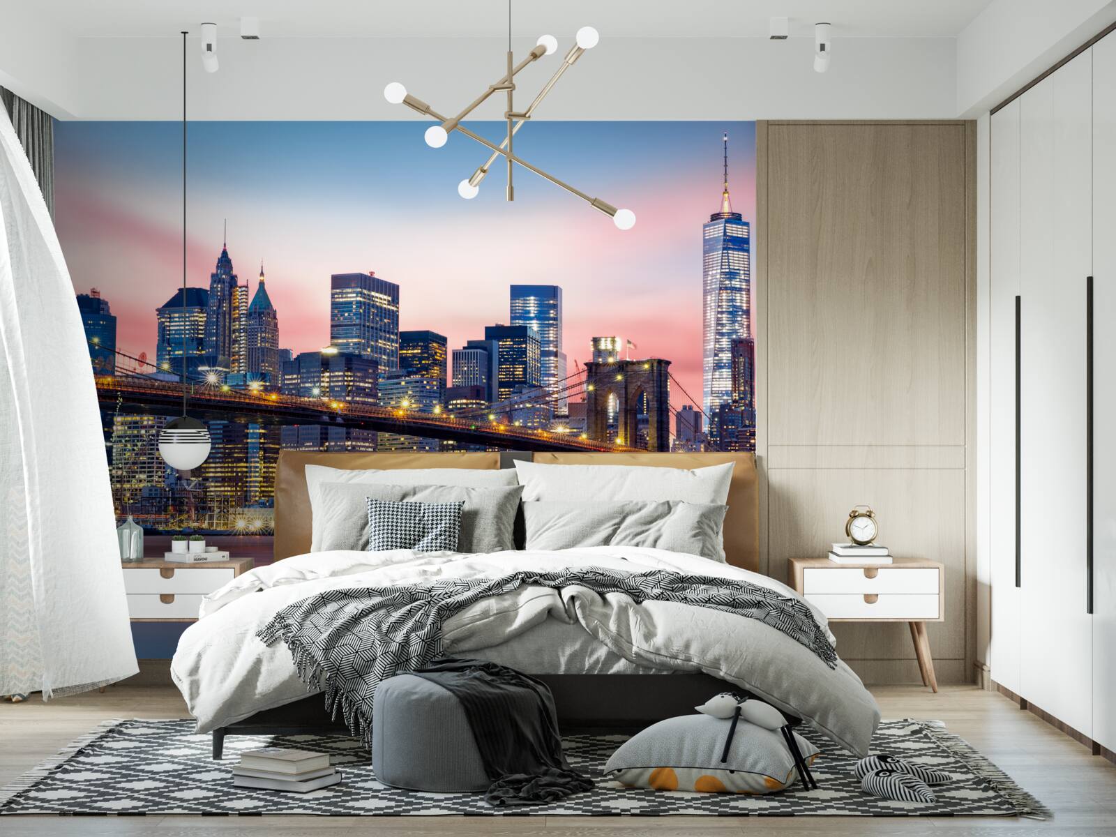 Carta da parati il ponte di brooklyn di notte a new york