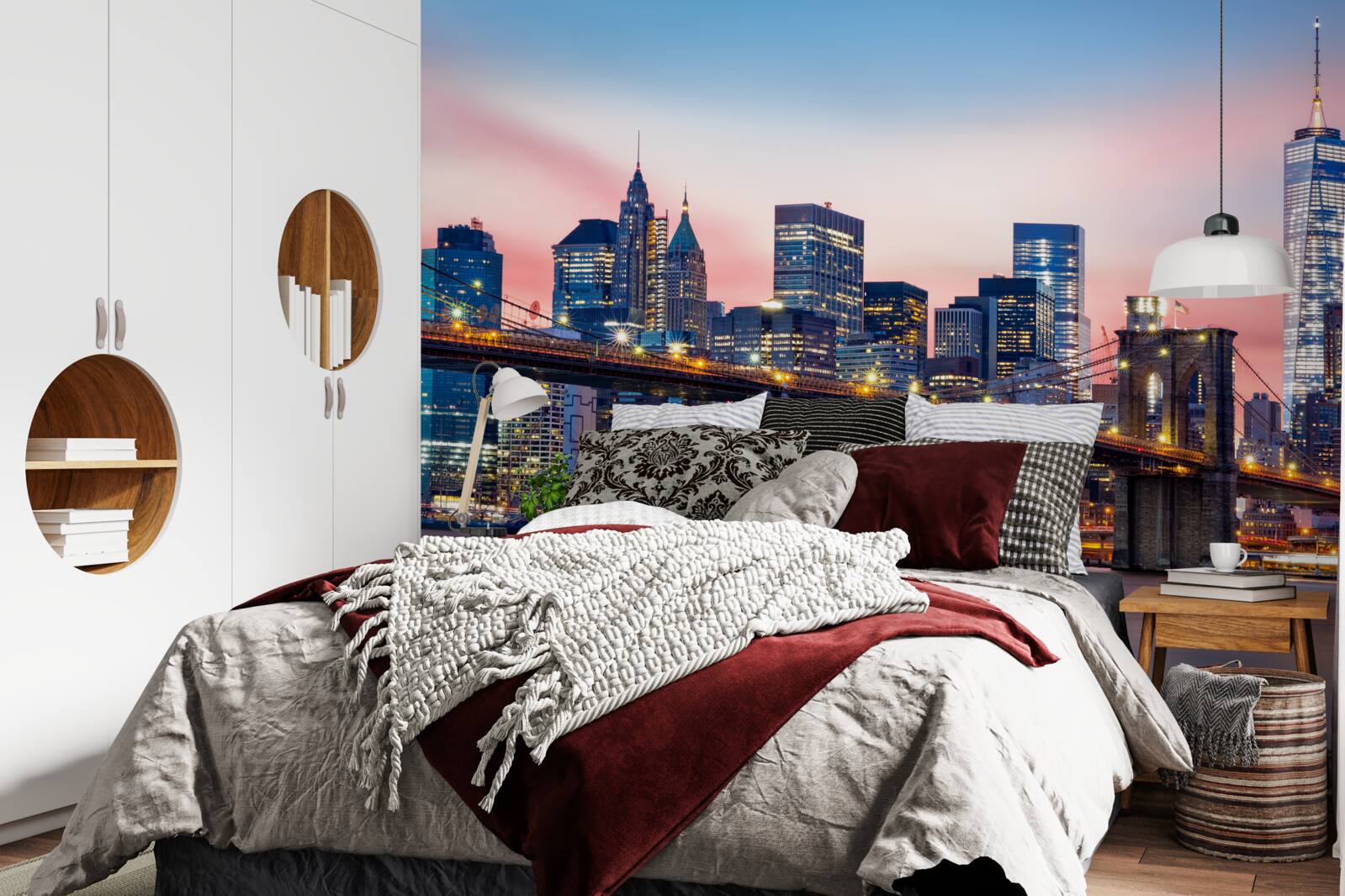 Carta da parati il ponte di brooklyn di notte a new york