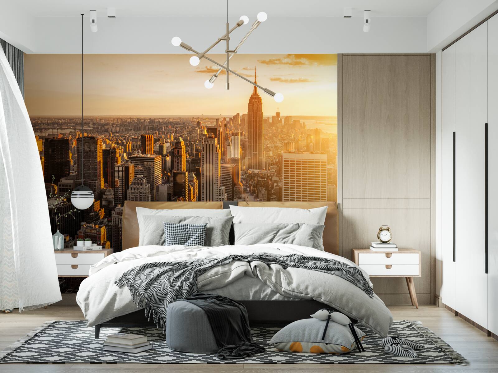 Carta da parati i grattacieli di new york alla luce del tramonto