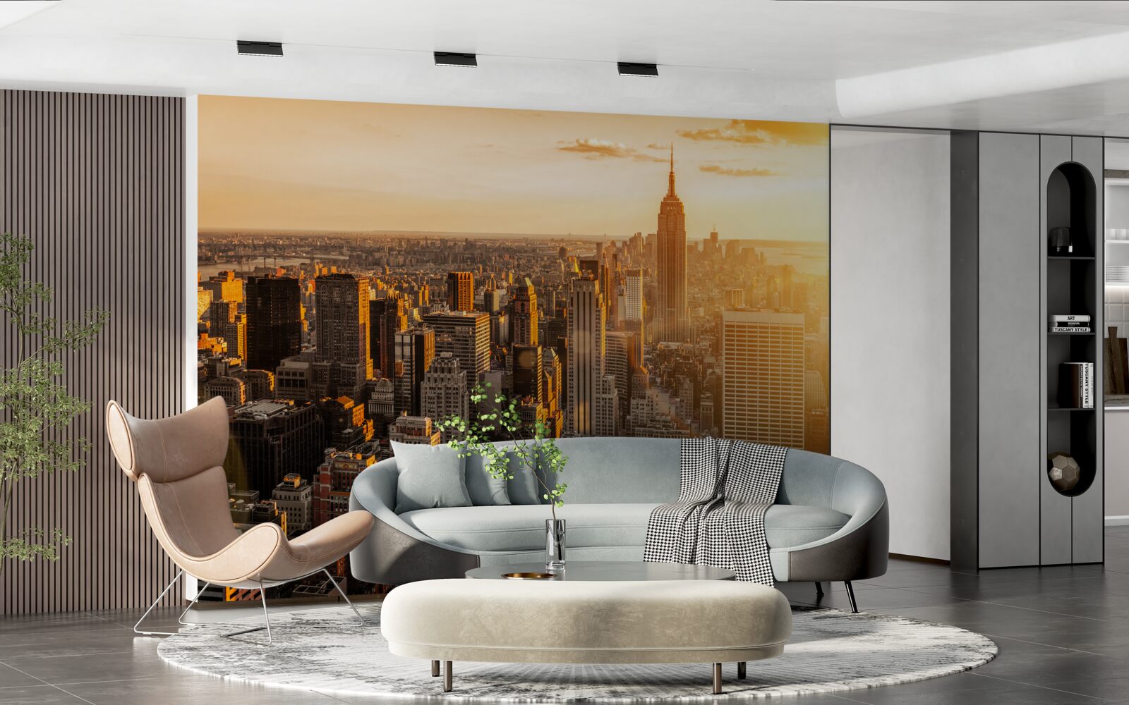 Carta da parati i grattacieli di new york alla luce del tramonto
