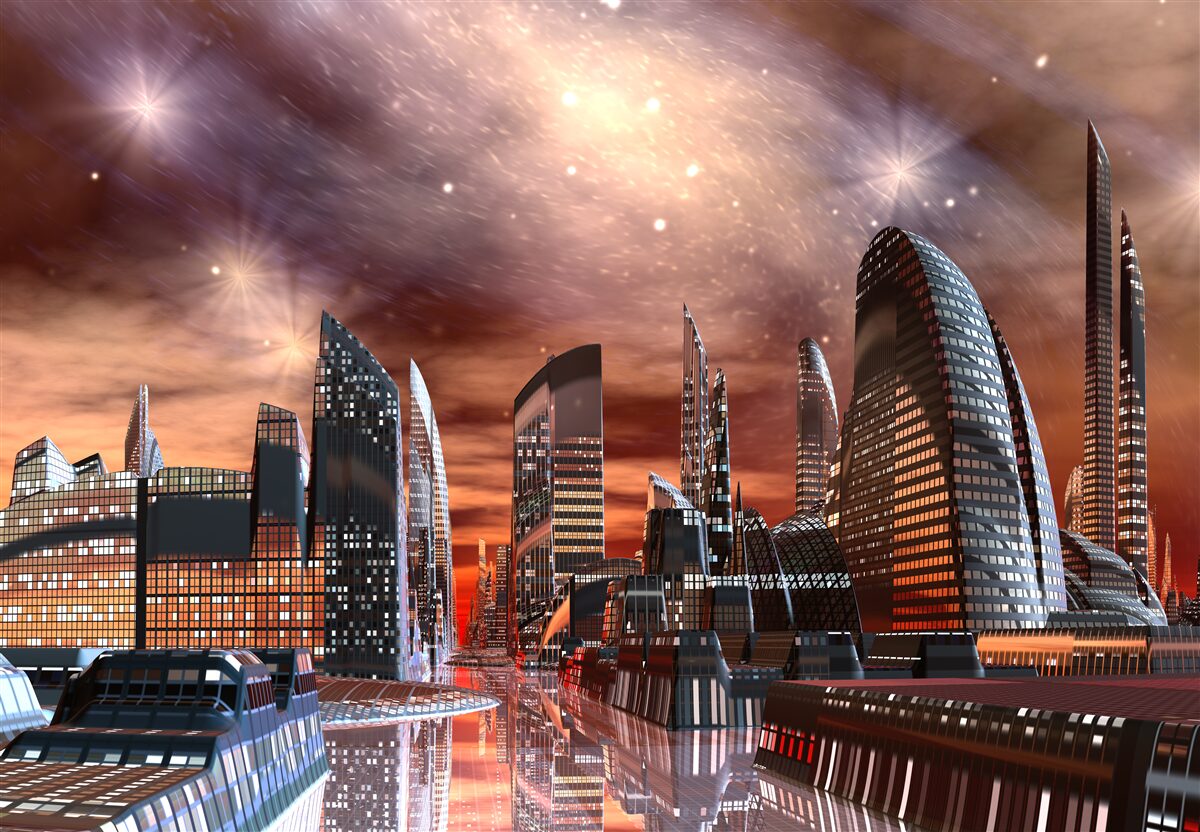 Carta da parati una città sotto un cielo stellato