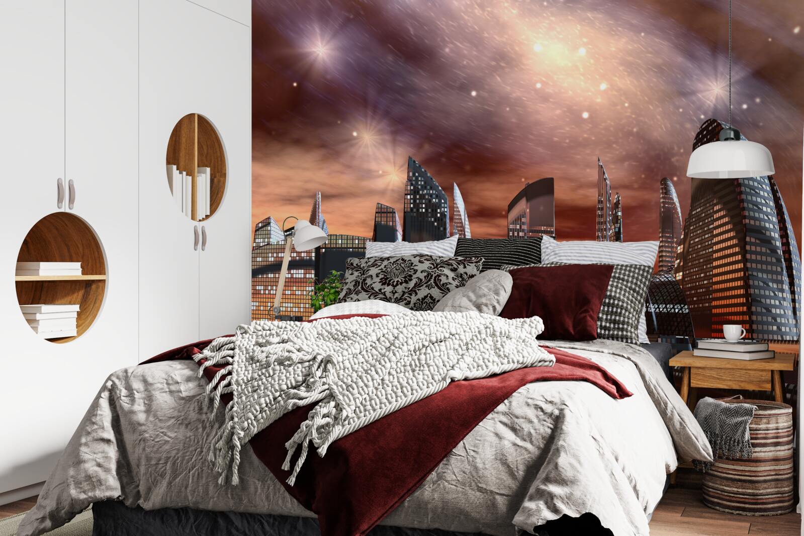 Carta da parati una città sotto un cielo stellato