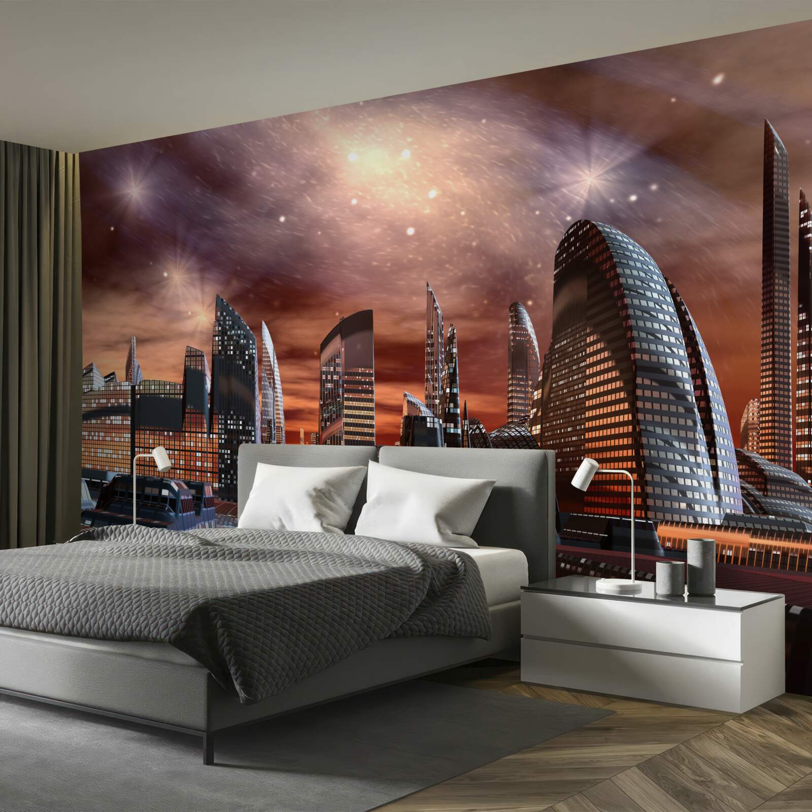 Carta da parati una città sotto un cielo stellato