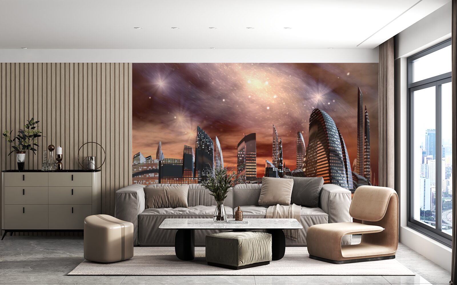 Carta da parati una città sotto un cielo stellato