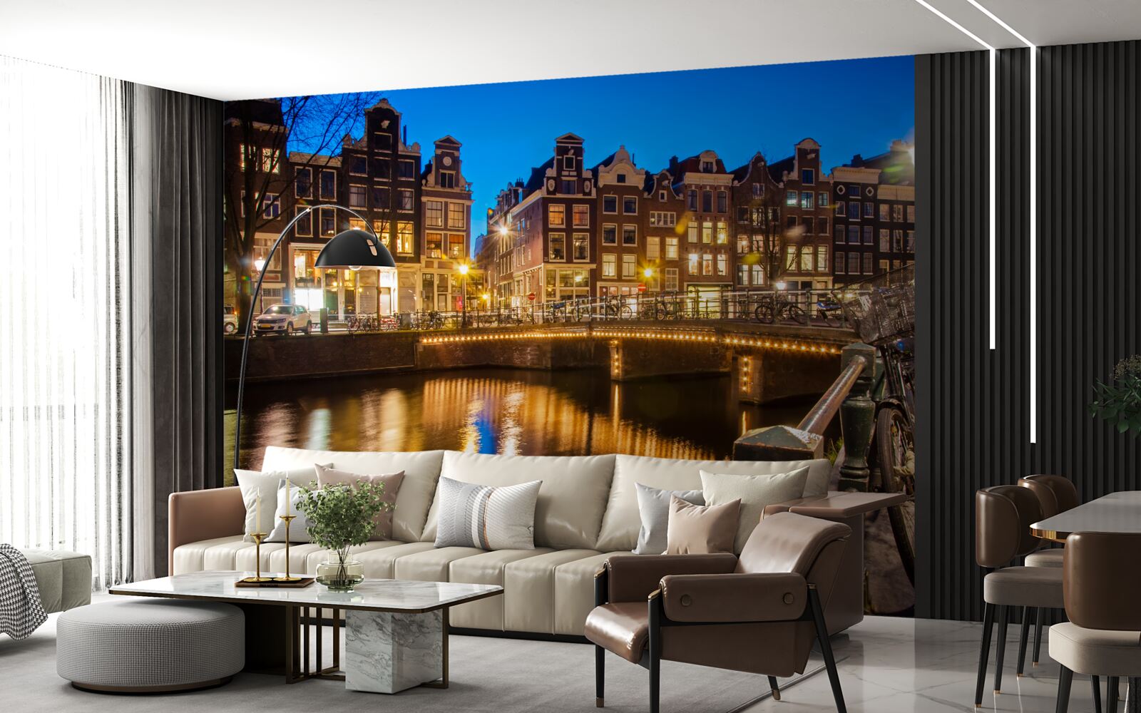 Carta da parati riflesso di Amsterdam nell'acqua di notte