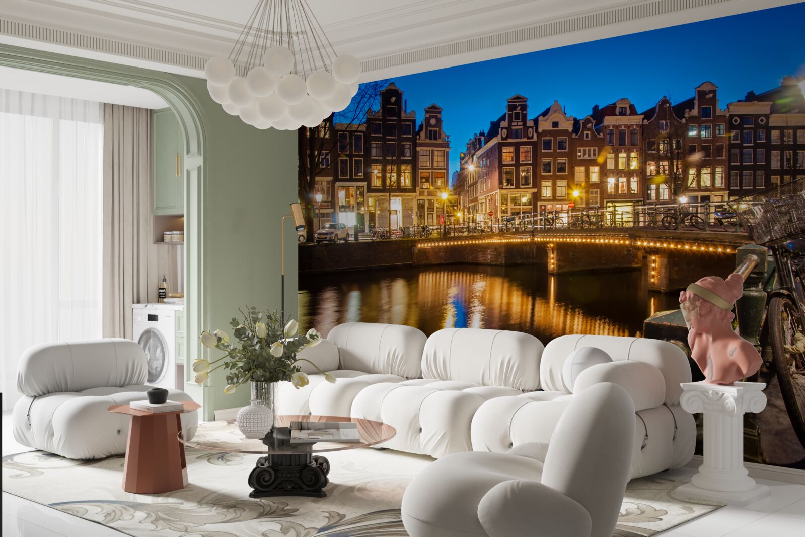Carta da parati riflesso di Amsterdam nell'acqua di notte