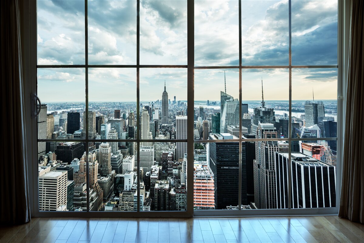 Carta da parati panorama di new york dalla finestra