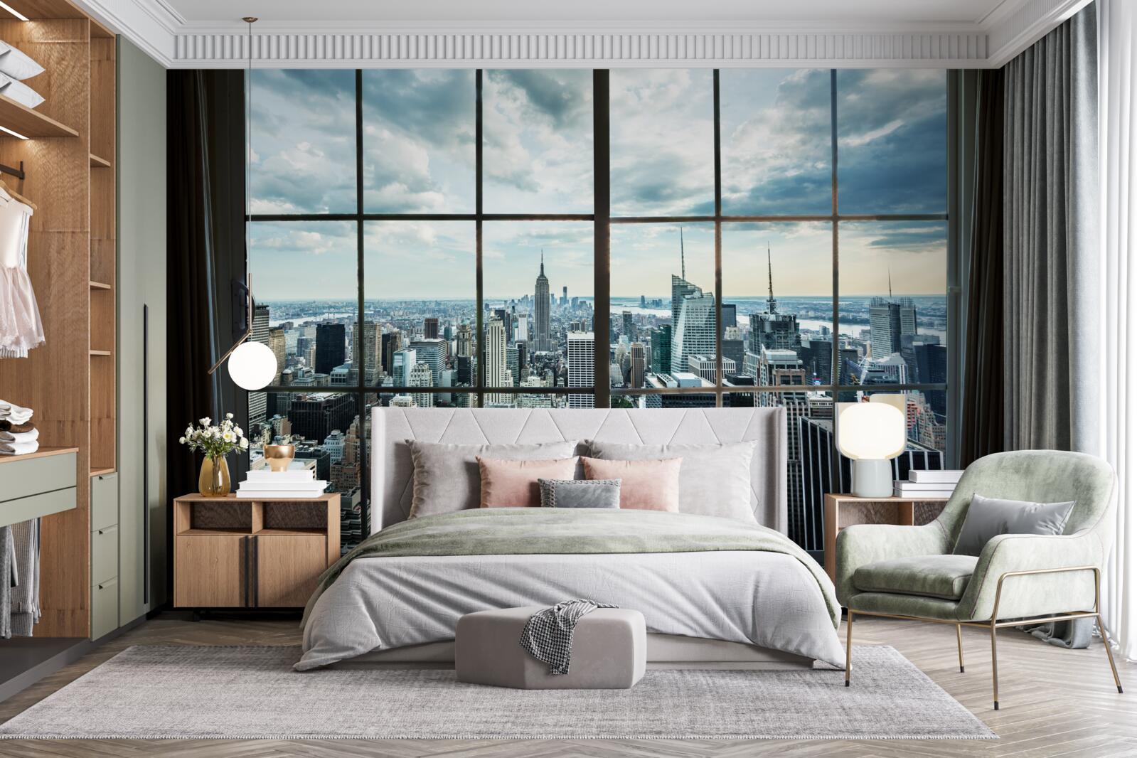 Carta da parati panorama di new york dalla finestra