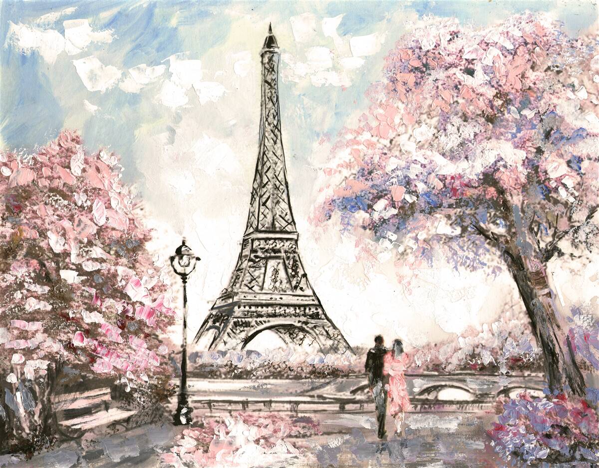 Carta da parati primavera romantica ai piedi della torre eiffel
