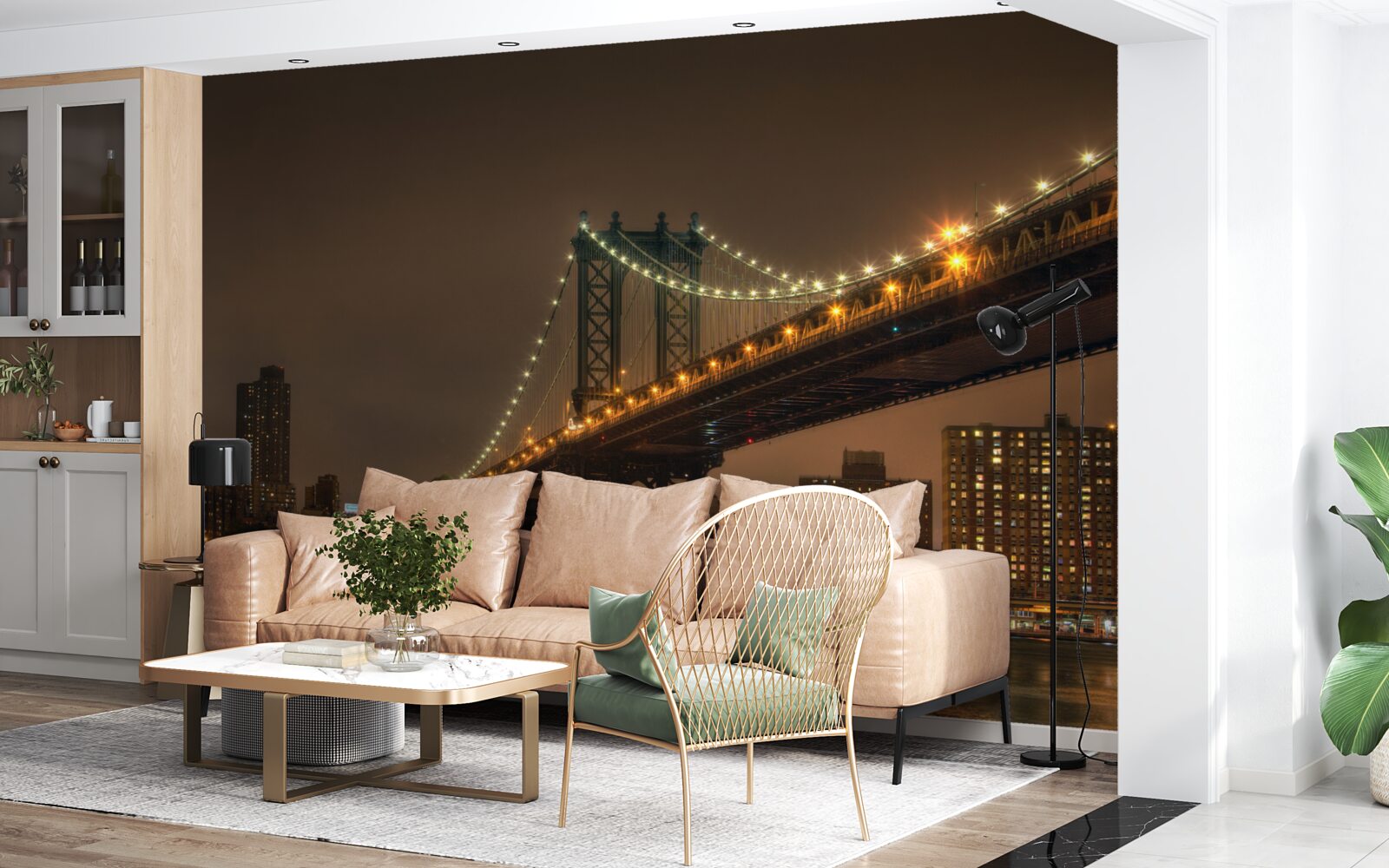 Carta da parati ponte di brooklyn di sera