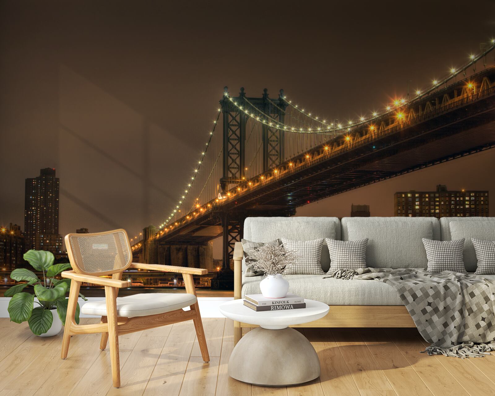 Carta da parati ponte di brooklyn di sera